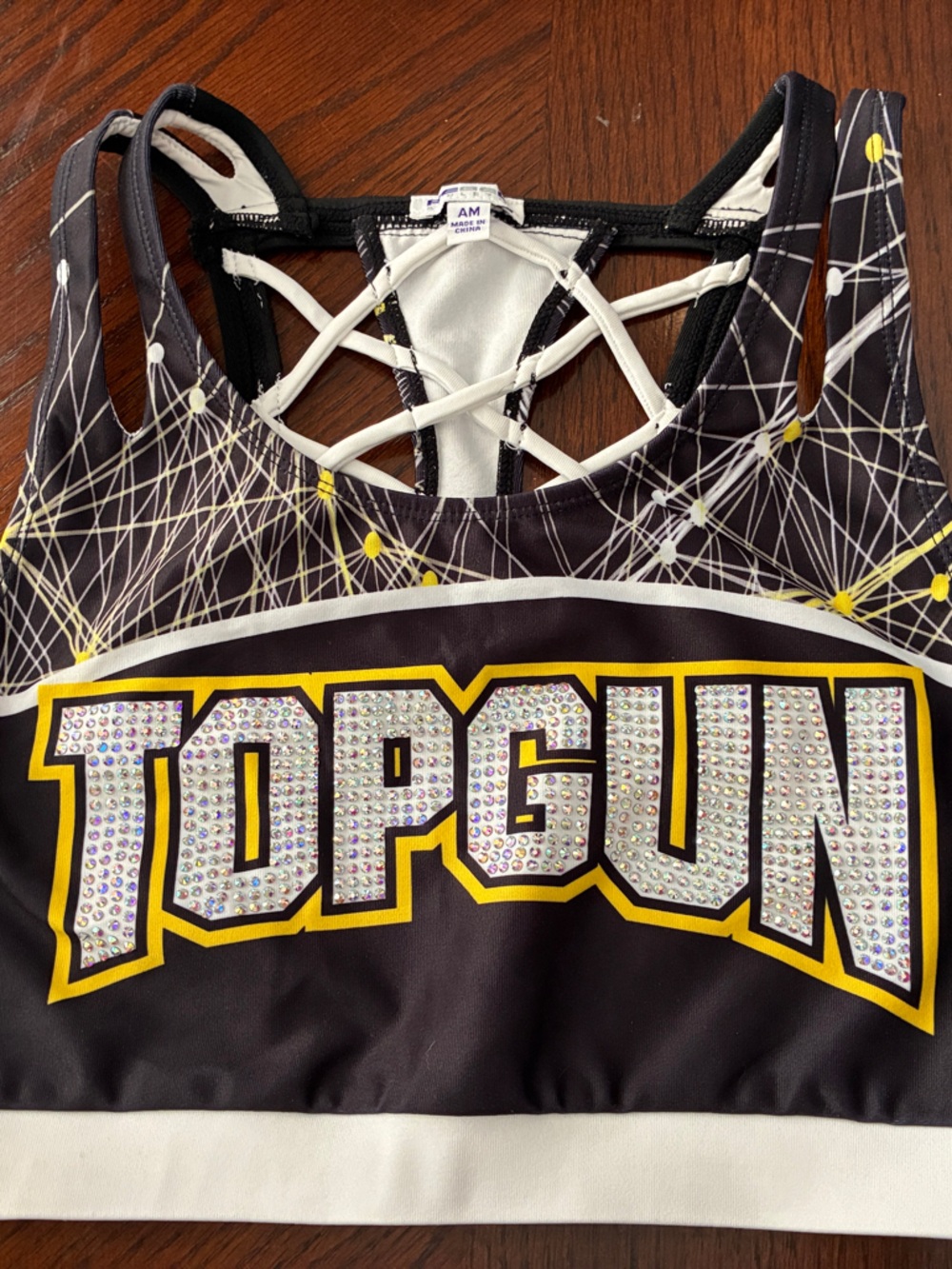 TOPGUN Black and White Crystal-Embellished Sports Bra